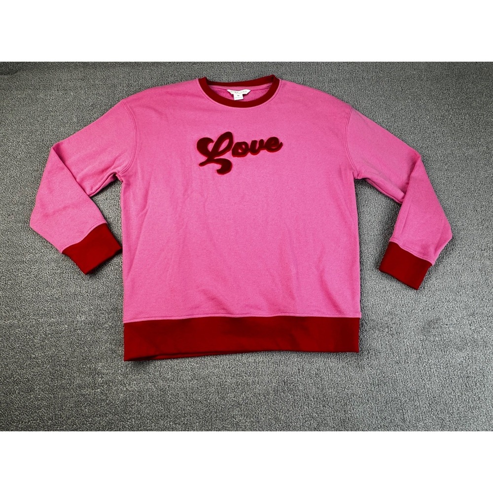 Shiraleah Chicago Sweatshirt Womens Medium Pink Red Love Velvet Applique